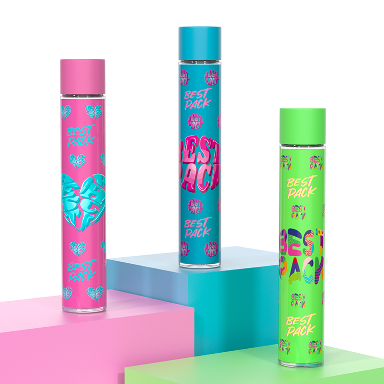 OEM 109mm Tubes 116mm Packaging Tubes Wholesale Opaque Black 120mm Child Resistant Tube Glass Plastic CRC Lid packaging