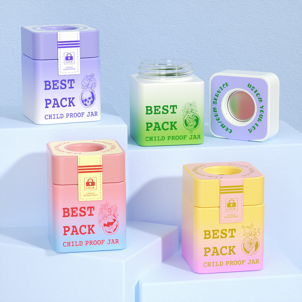 1g 3.5g Flower Cube Square cannabis flower Glass Jars pop vac jar with Lid glass jar cosmetic packaging