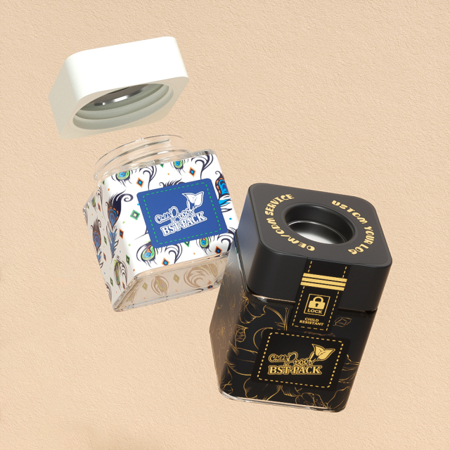 1g 3.5g Flower Cube Square cannabis flower Glass Jars pop vac jar with Lid glass jar cosmetic packaging