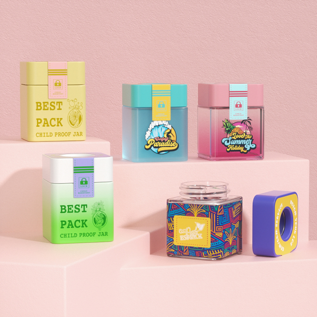 1g 3.5g Flower Cube Square cannabis flower Glass Jars pop vac jar with Lid glass jar cosmetic packaging