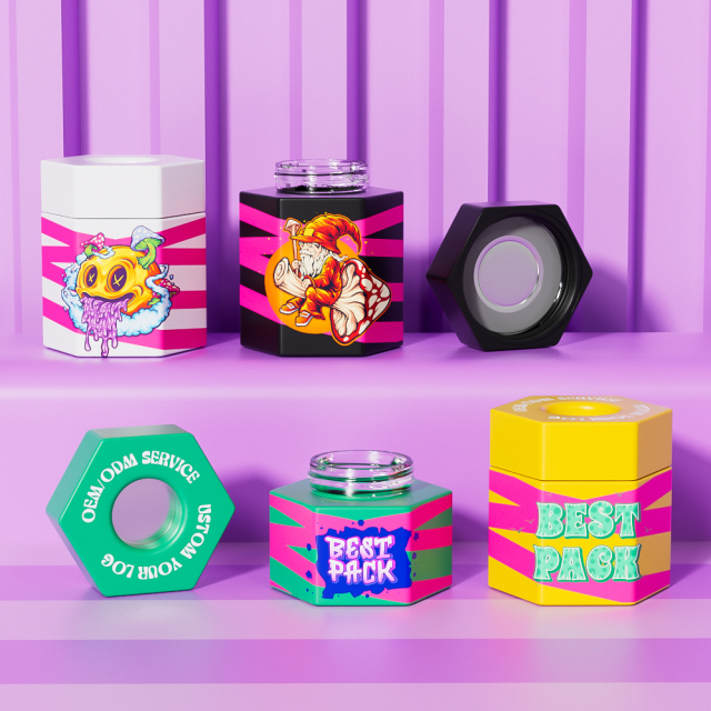 Best Cannabis Storage Can Wholesale Customization Exclusive Color Exclusive Size pop vac hexagon jar