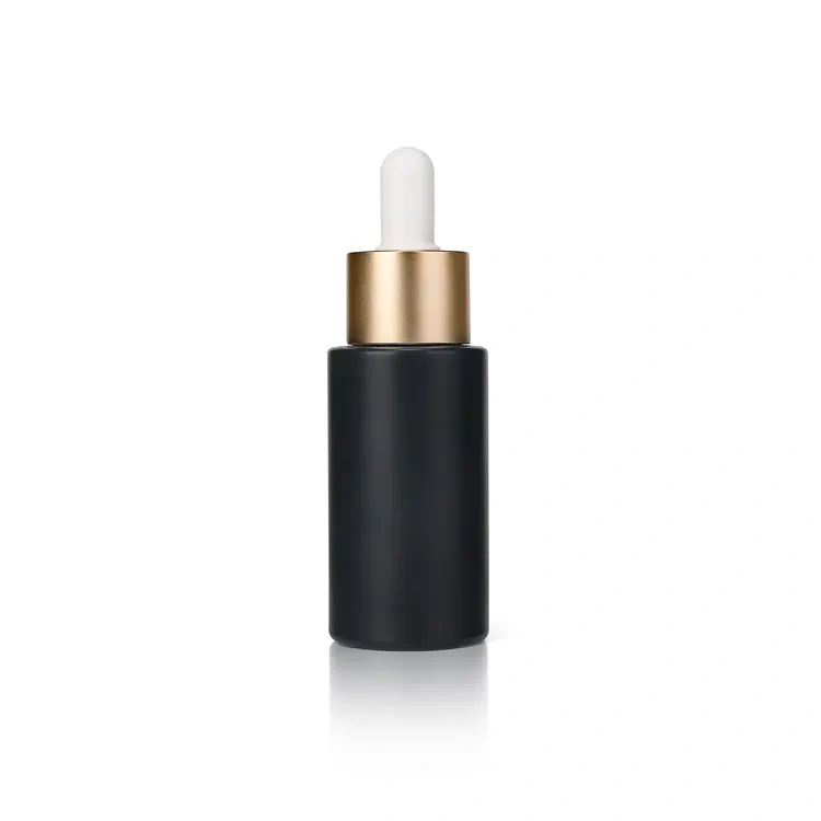 Luxury flat shoulder cosmetic dropper bottle custom 24mm screw neck triqube jar liquid essential oil glass dropper bottle