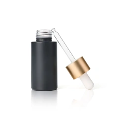 Luxury flat shoulder cosmetic dropper bottle custom 24mm screw neck triqube jar liquid essential oil glass dropper bottle