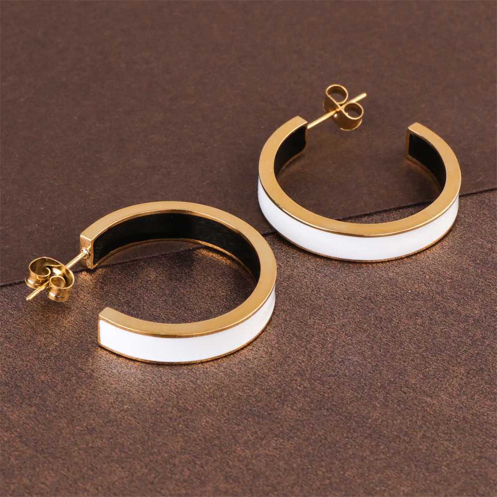 Stainless Steel Chunky Enamel Two Tone Hoop Earrings