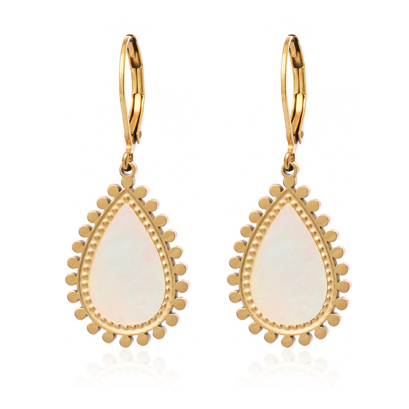 White Shell Dangle Earrings 18K Real Gold Plating MOP Earrings