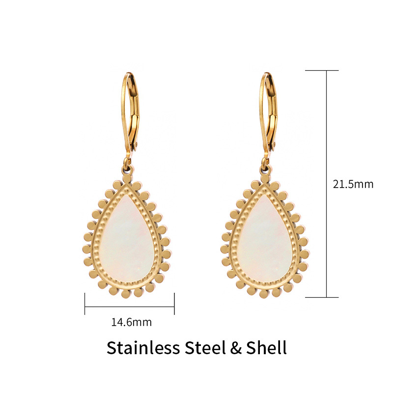 White Shell Dangle Earrings 18K Real Gold Plating MOP Earrings