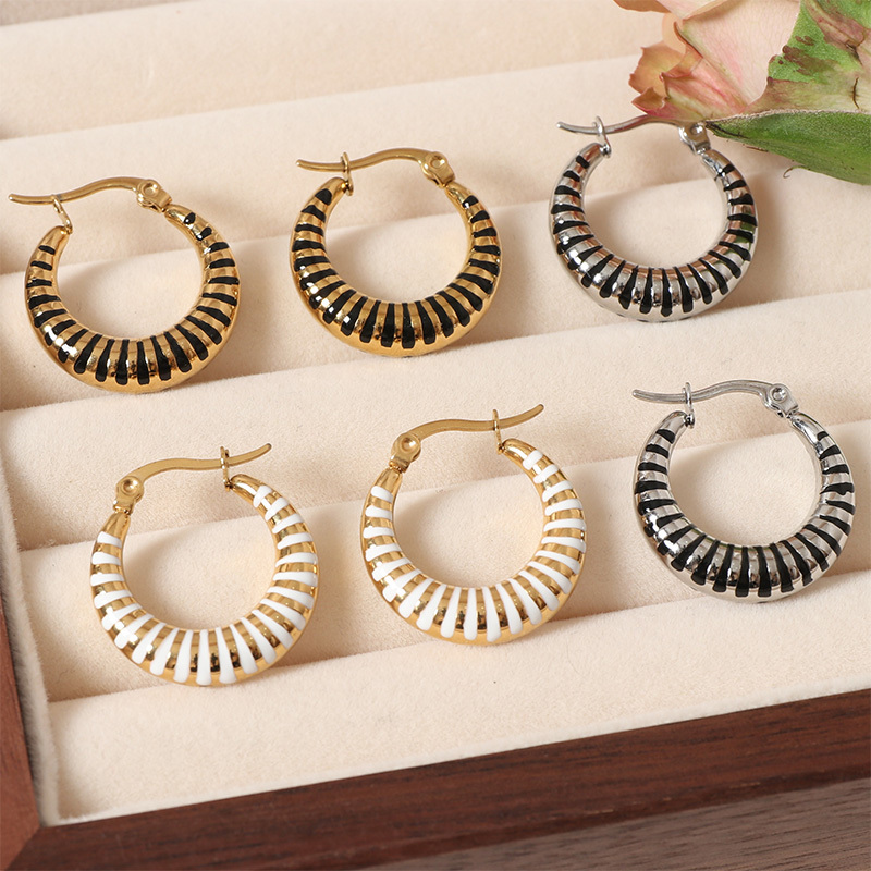 Modern Design Striped Enamel Hoop Earrings