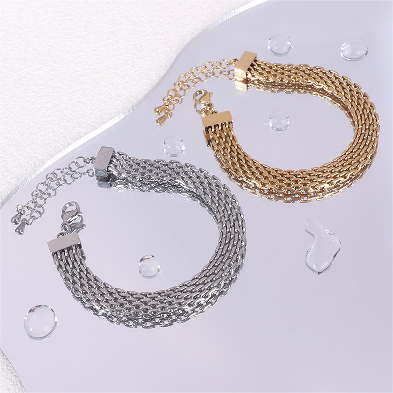 Chunky Braided Stainless Steel Bracelet in Gold and Silver Tones