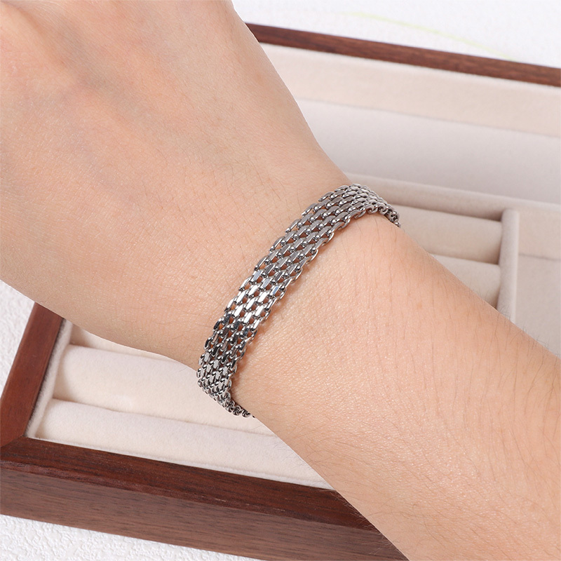 Chunky Braided Stainless Steel Bracelet in Gold and Silver Tones