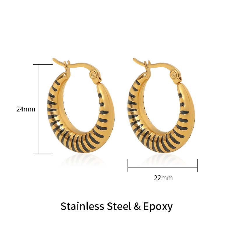 Modern Design Striped Enamel Hoop Earrings
