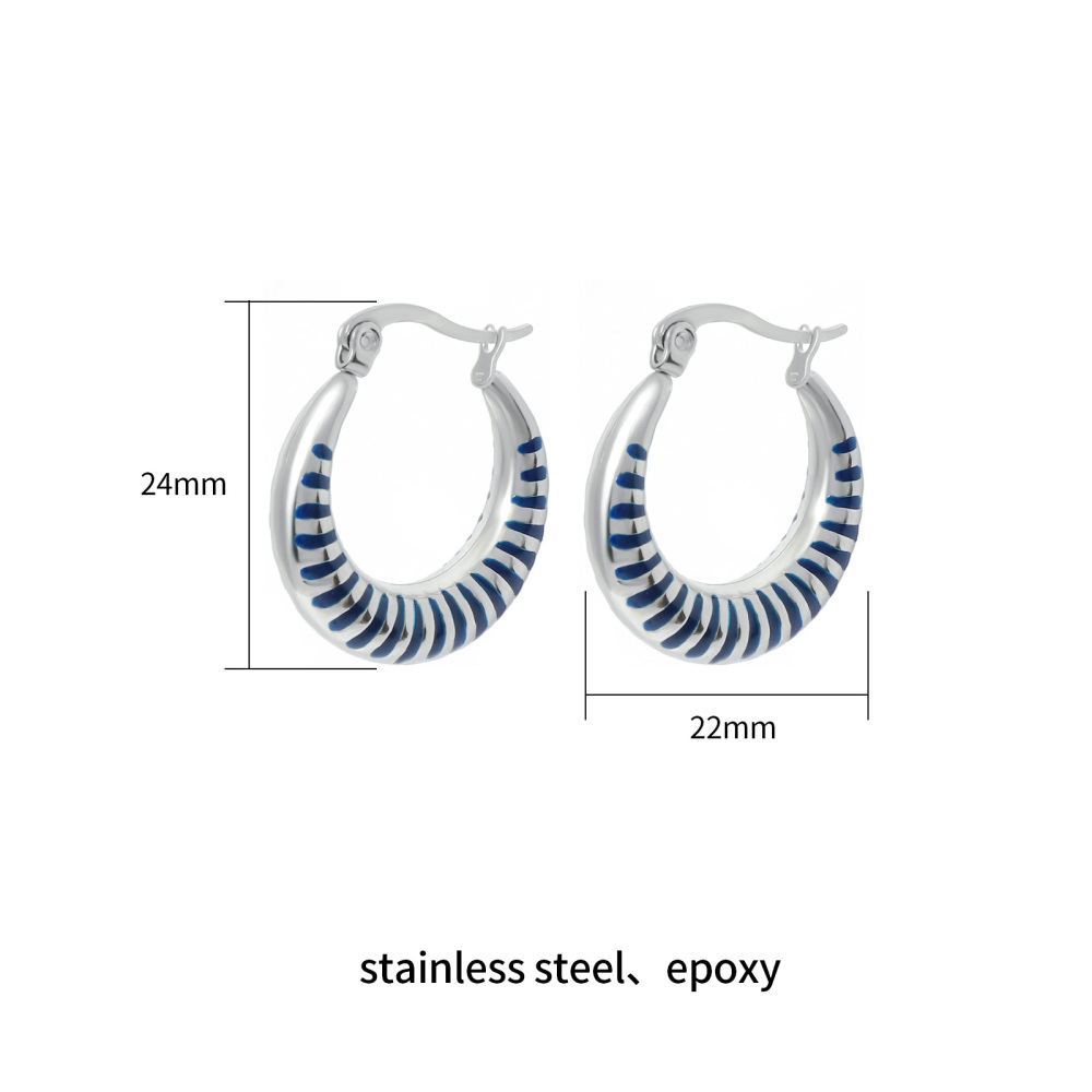 Modern Design Striped Enamel Hoop Earrings