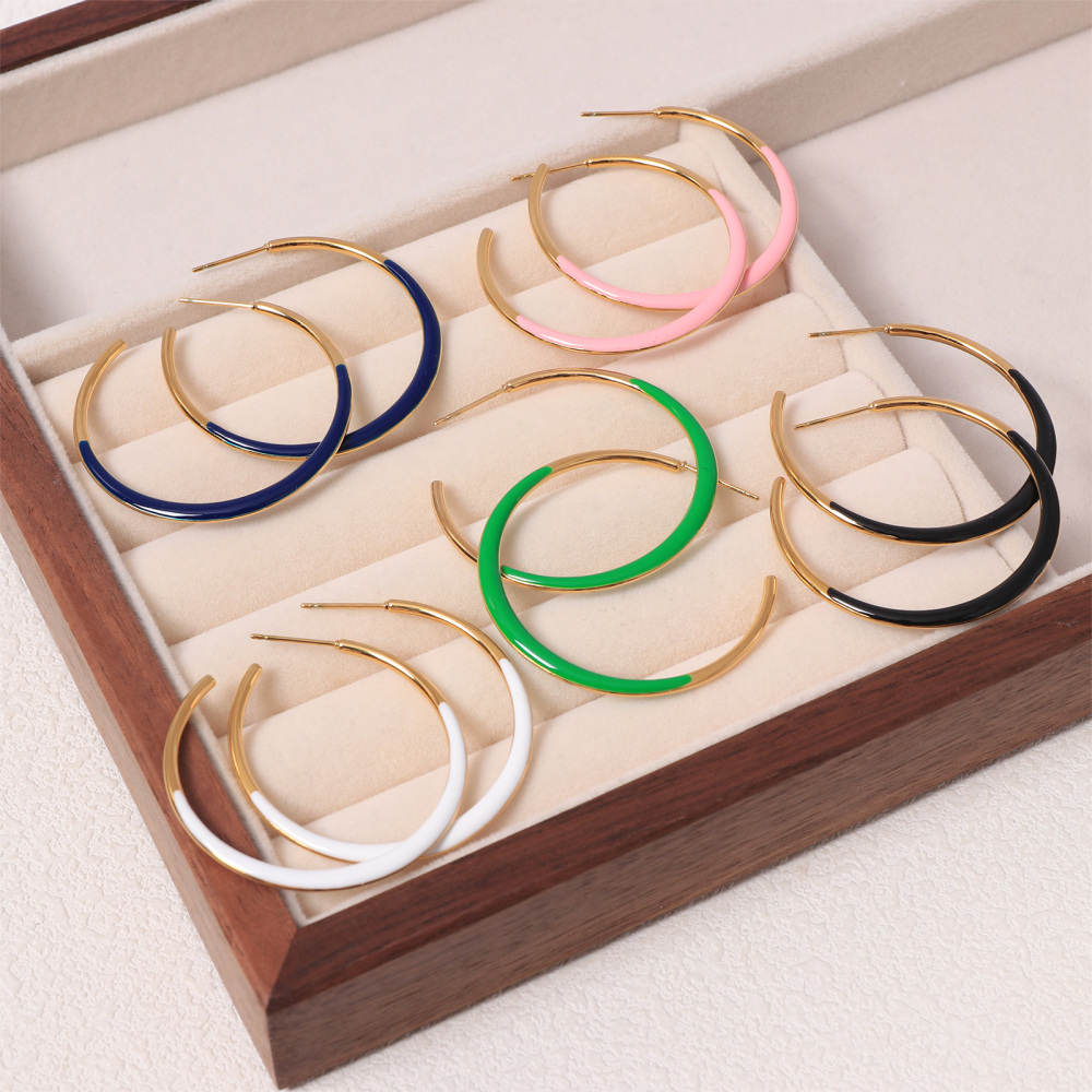 Minimalist Colorful Stainless Steel Enamel Hoop Earrings