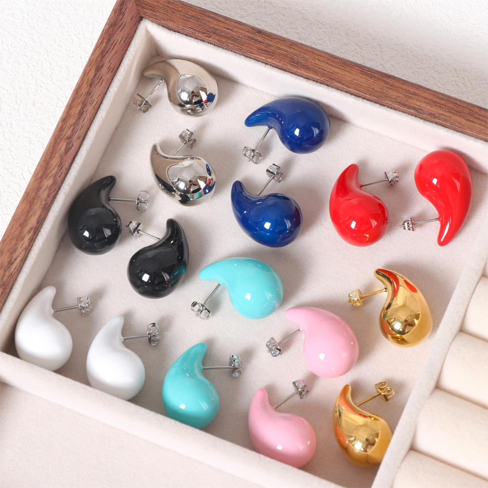Bold Teardrop Stainless Steel Enamel Earrings