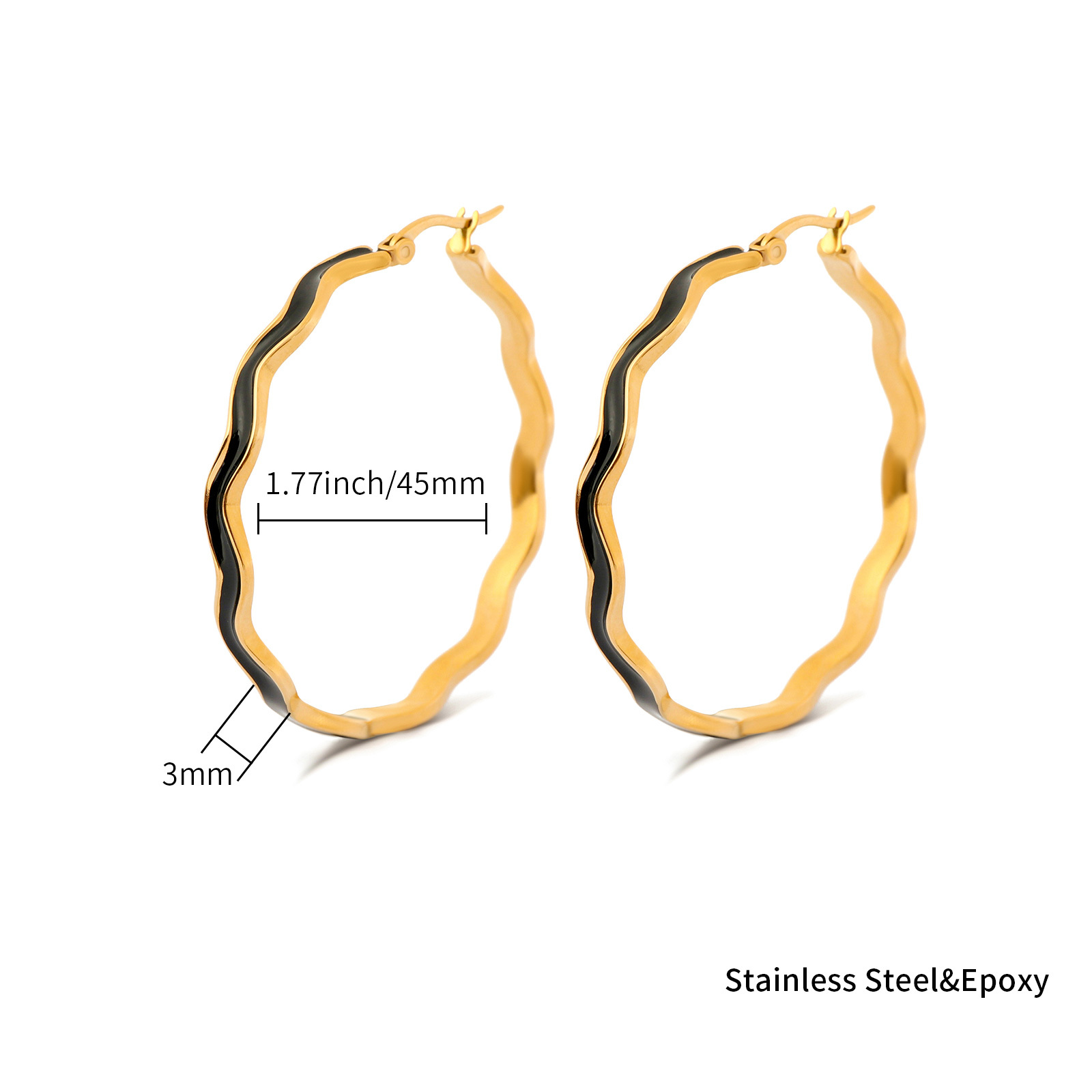 Wavy Stainless Steel Enamel Hoop Earrings