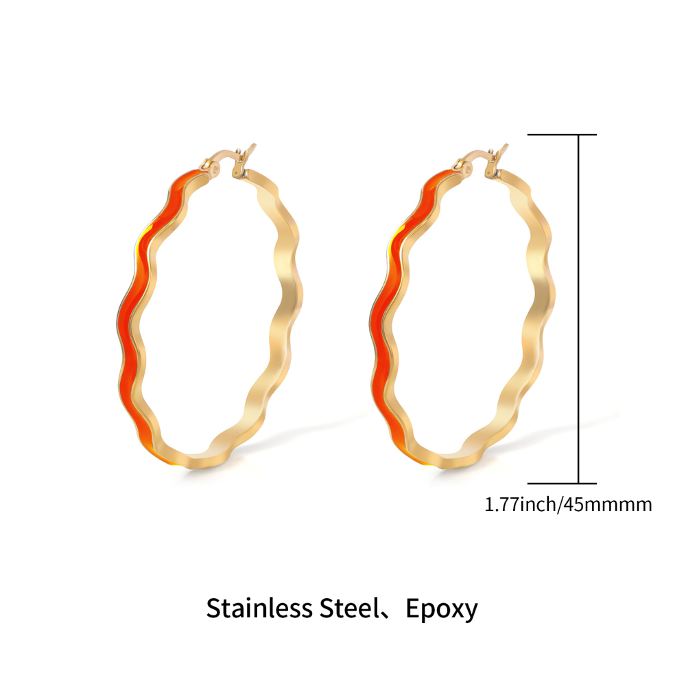 Wavy Stainless Steel Enamel Hoop Earrings