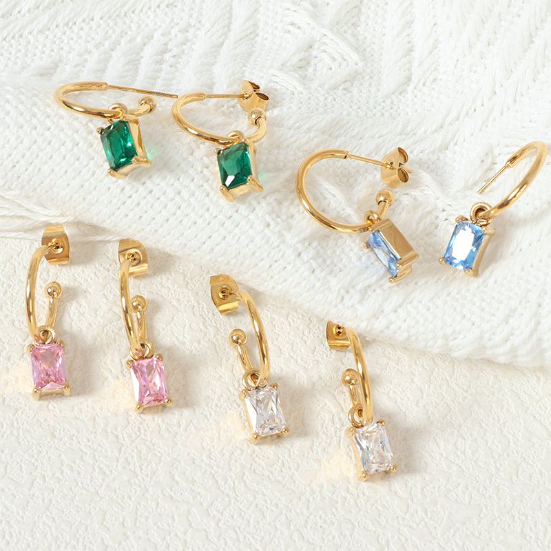 Sparkle Square Cubic Zirconia Earrings in Multi Color
