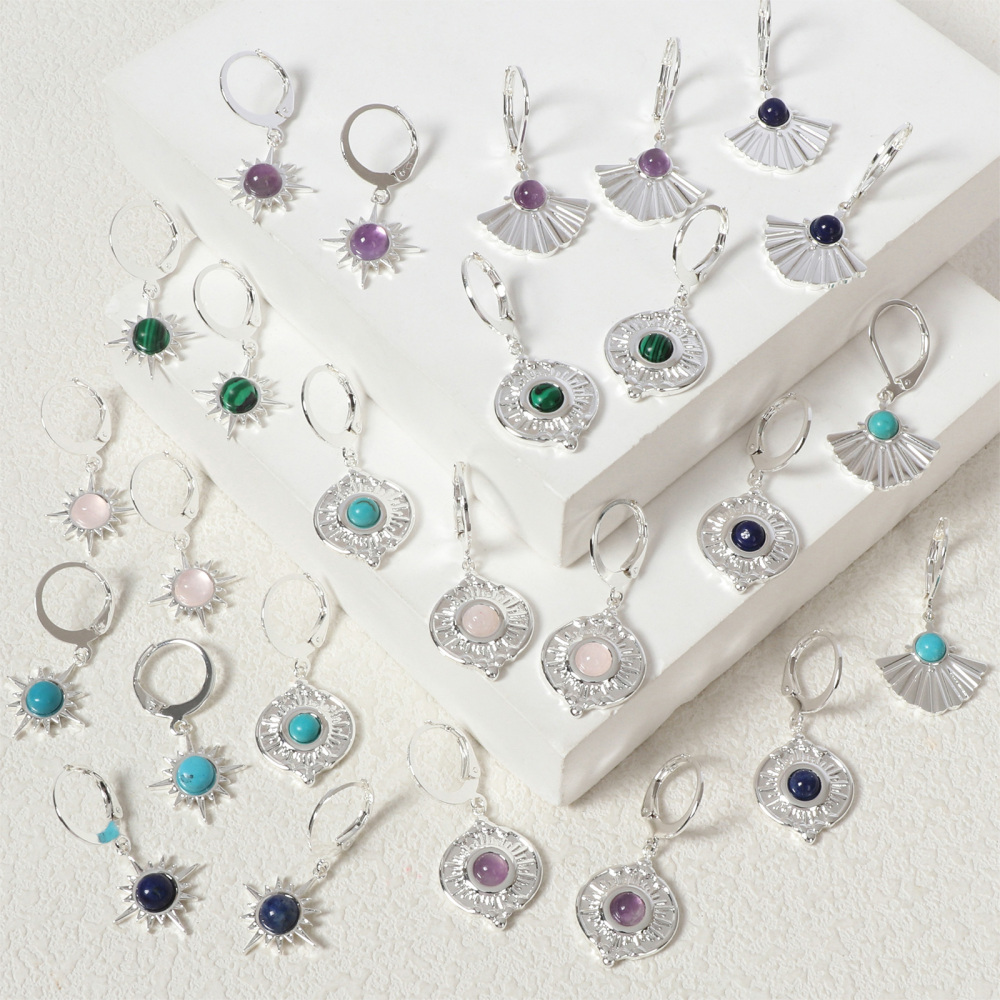 Bohemian Silver Plated Stainless Steel Natural Stone Earrings