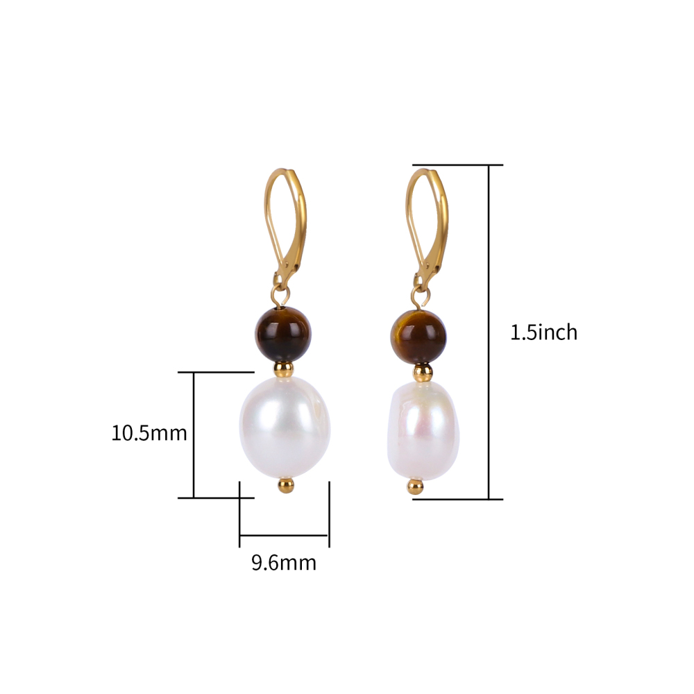 18K Gold Plated Stainless Steel Baroque Pearl & Natural Stone Earrings