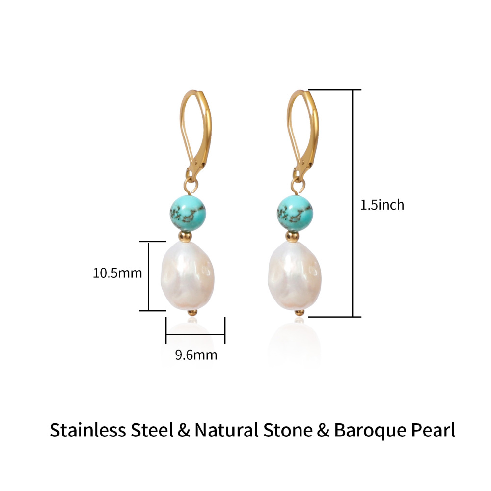 18K Gold Plated Stainless Steel Baroque Pearl & Natural Stone Earrings