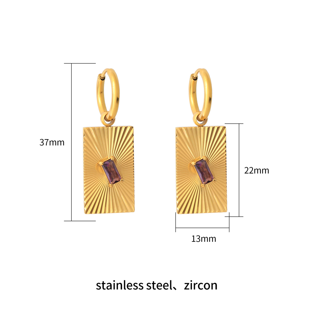 18K Gold Plated Stainless Steel Cubic Zirconia Radiant Rectangle Drop Earrings