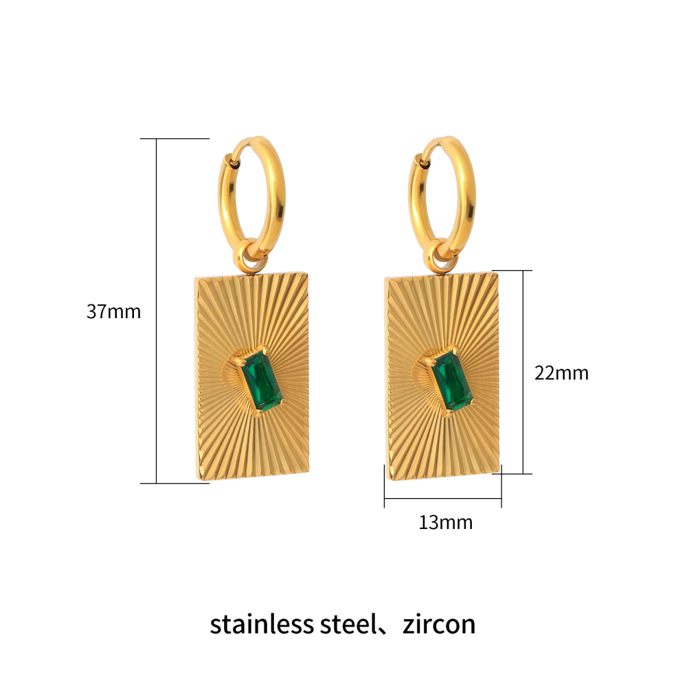 18K Gold Plated Stainless Steel Cubic Zirconia Radiant Rectangle Drop Earrings