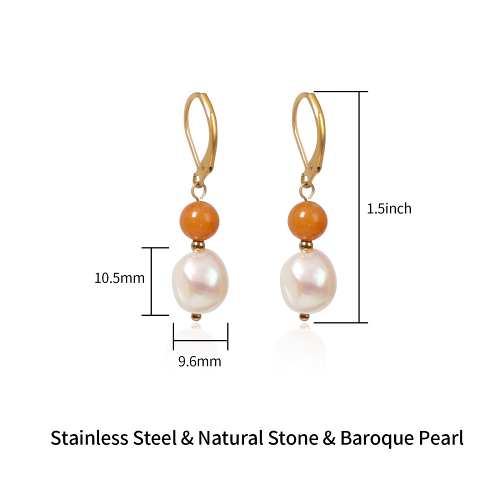 18K Gold Plated Stainless Steel Baroque Pearl & Natural Stone Earrings