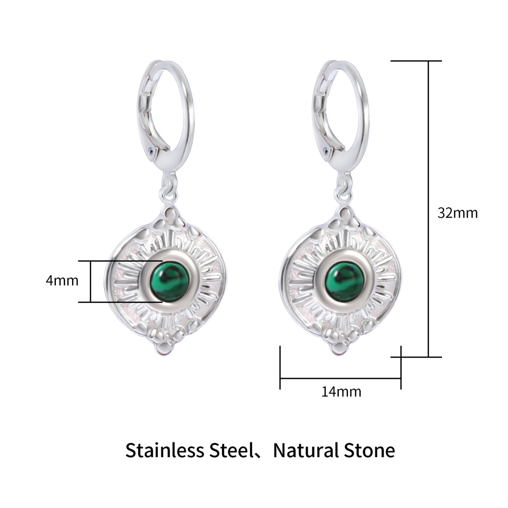 Bohemian Silver Plated Stainless Steel Natural Stone Earrings