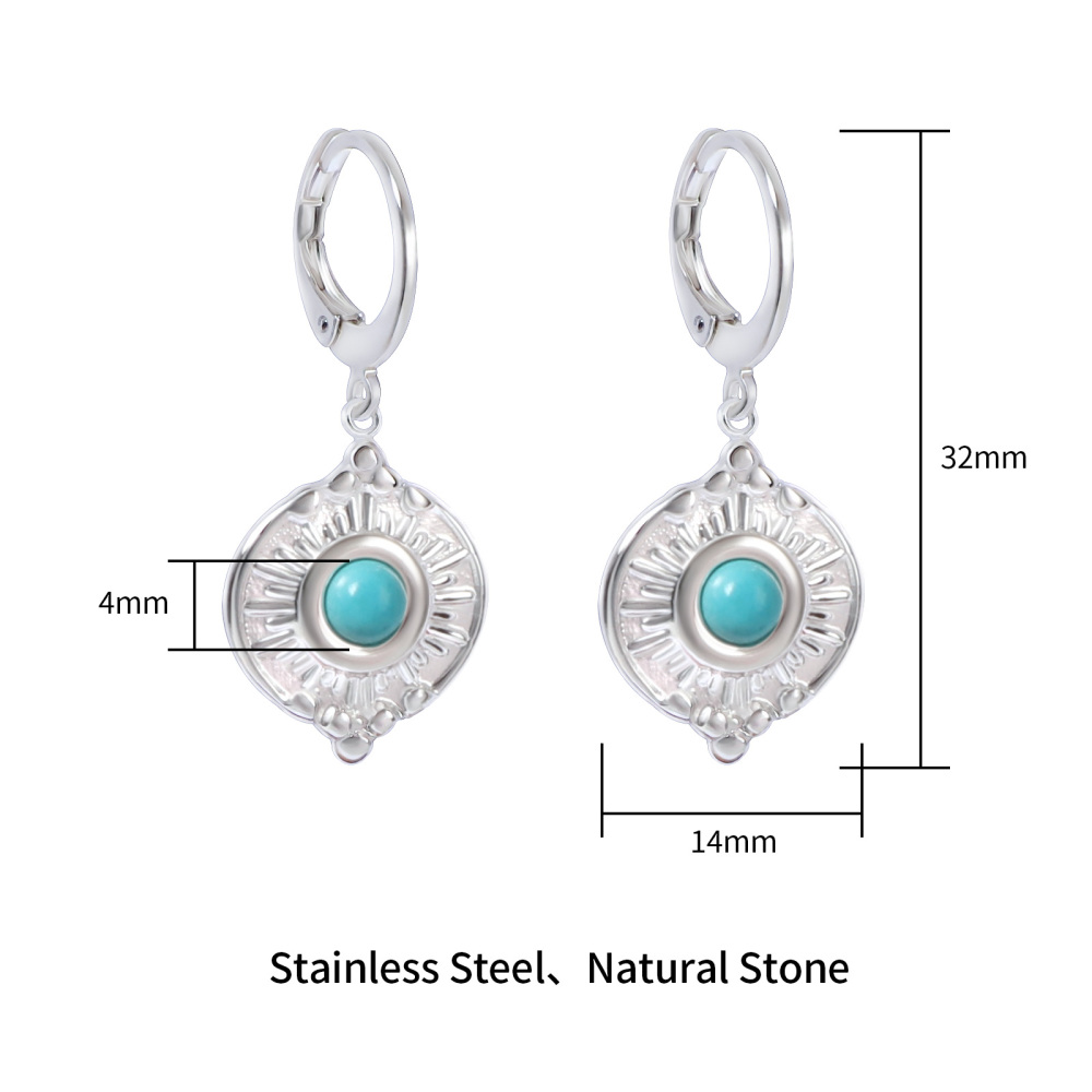 Bohemian Silver Plated Stainless Steel Natural Stone Earrings