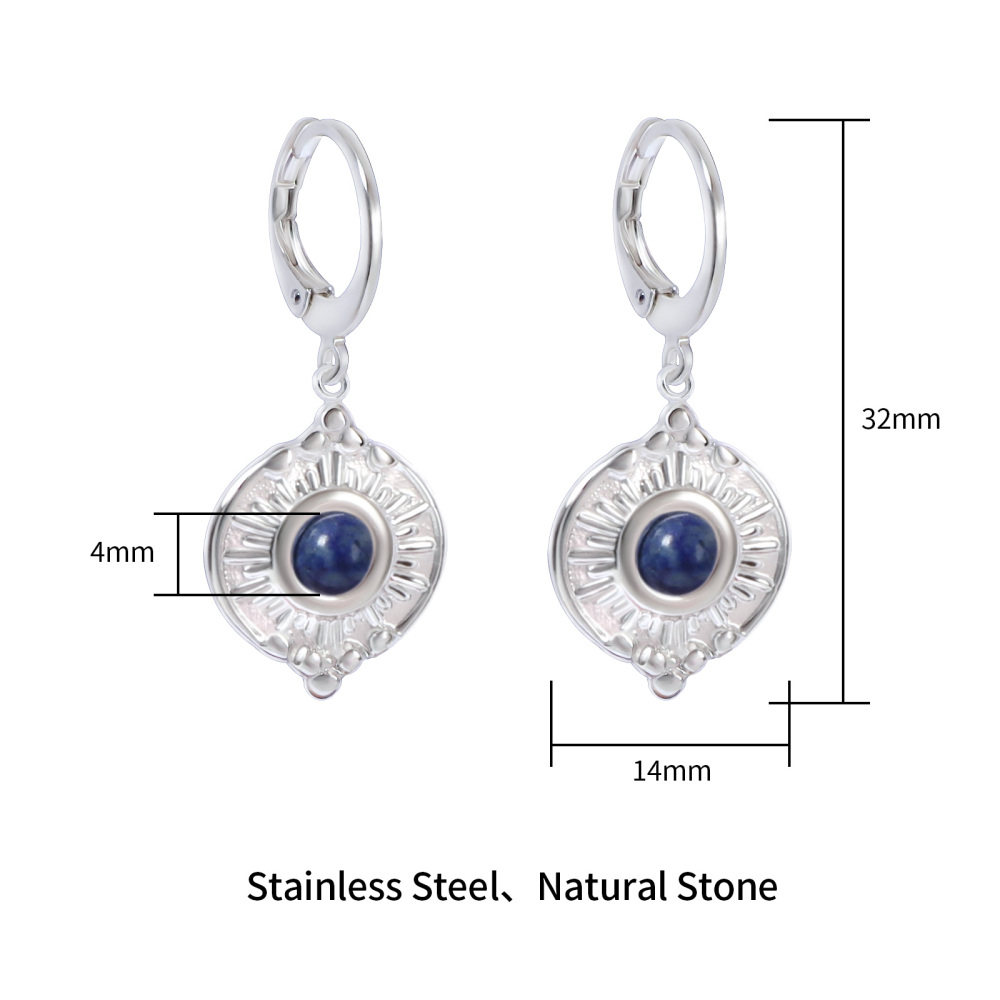 Bohemian Silver Plated Stainless Steel Natural Stone Earrings