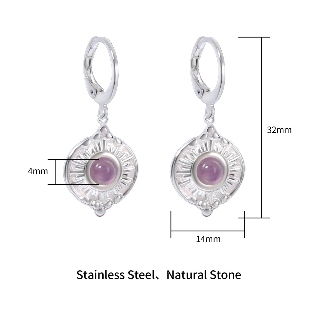 Bohemian Silver Plated Stainless Steel Natural Stone Earrings