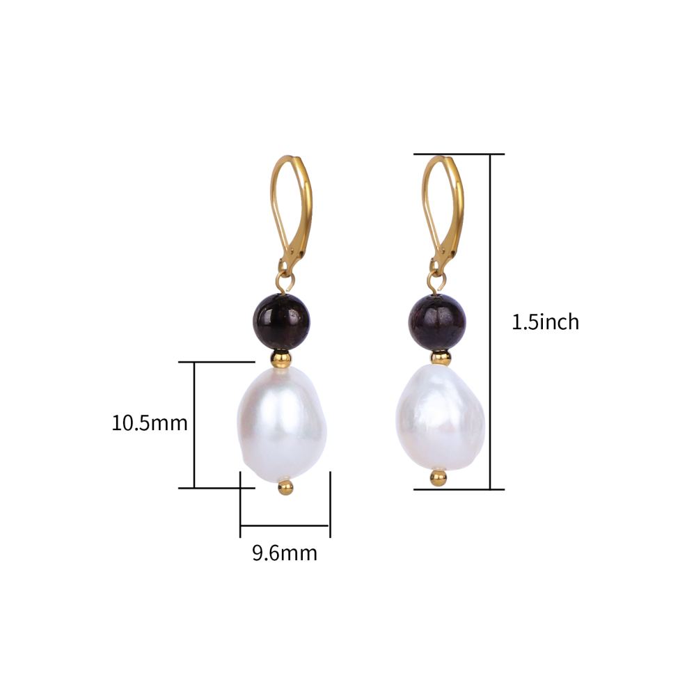 18K Gold Plated Stainless Steel Baroque Pearl & Natural Stone Earrings