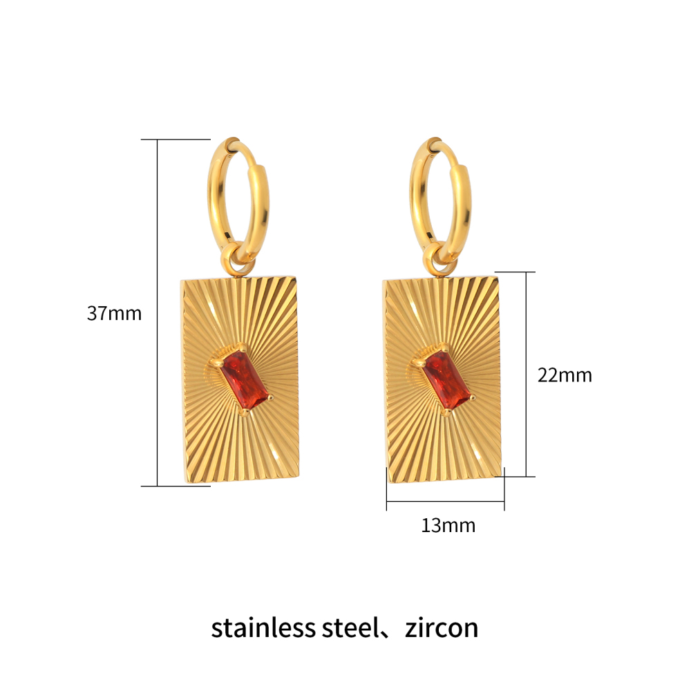 18K Gold Plated Stainless Steel Cubic Zirconia Radiant Rectangle Drop Earrings