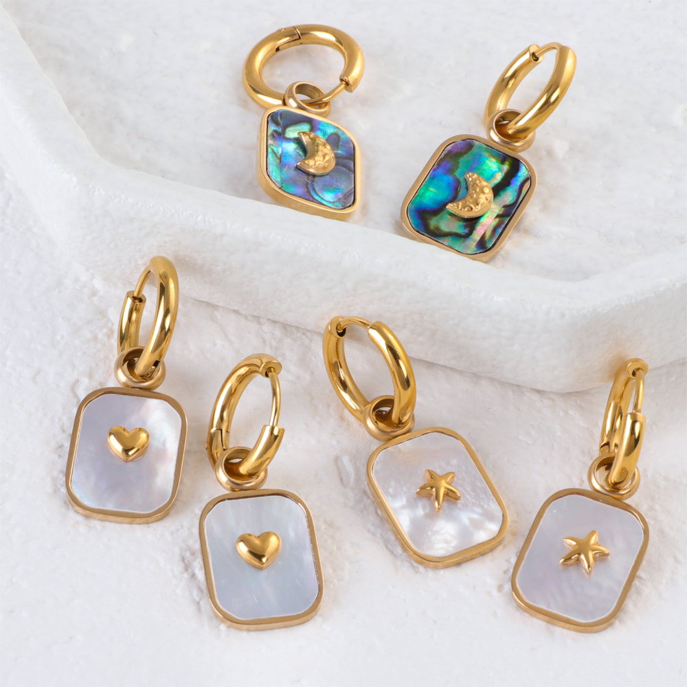 Elegant Stainless Steel Heart & Star White MOP Earrings