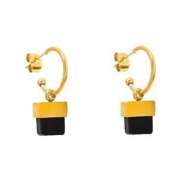 18K Gold Plated Black Agate Necklace and Earring Set in Ice Cream Design