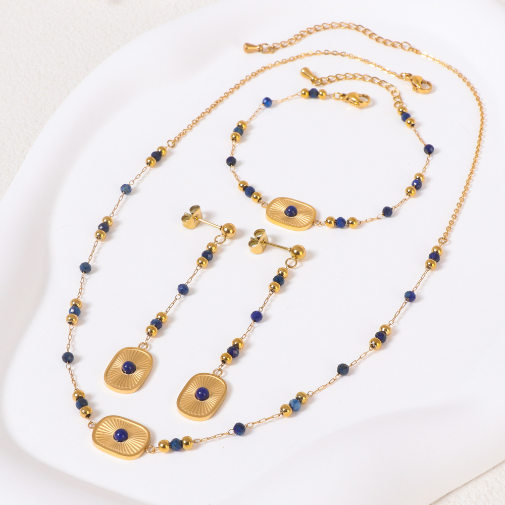 Delicate 18K Gold Plated Lapis Lazuli Bead Jewelry Set for Women