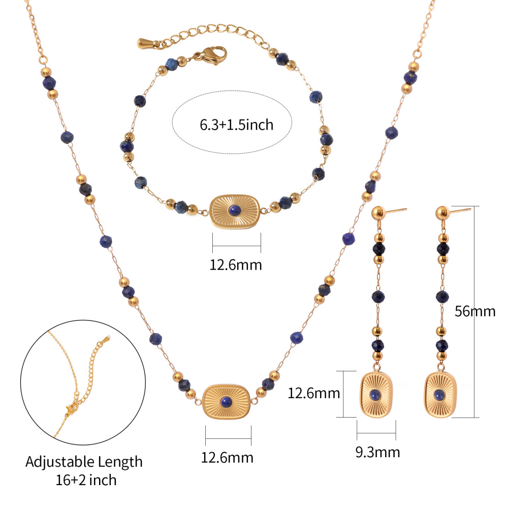 Delicate 18K Gold Plated Lapis Lazuli Bead Jewelry Set for Women