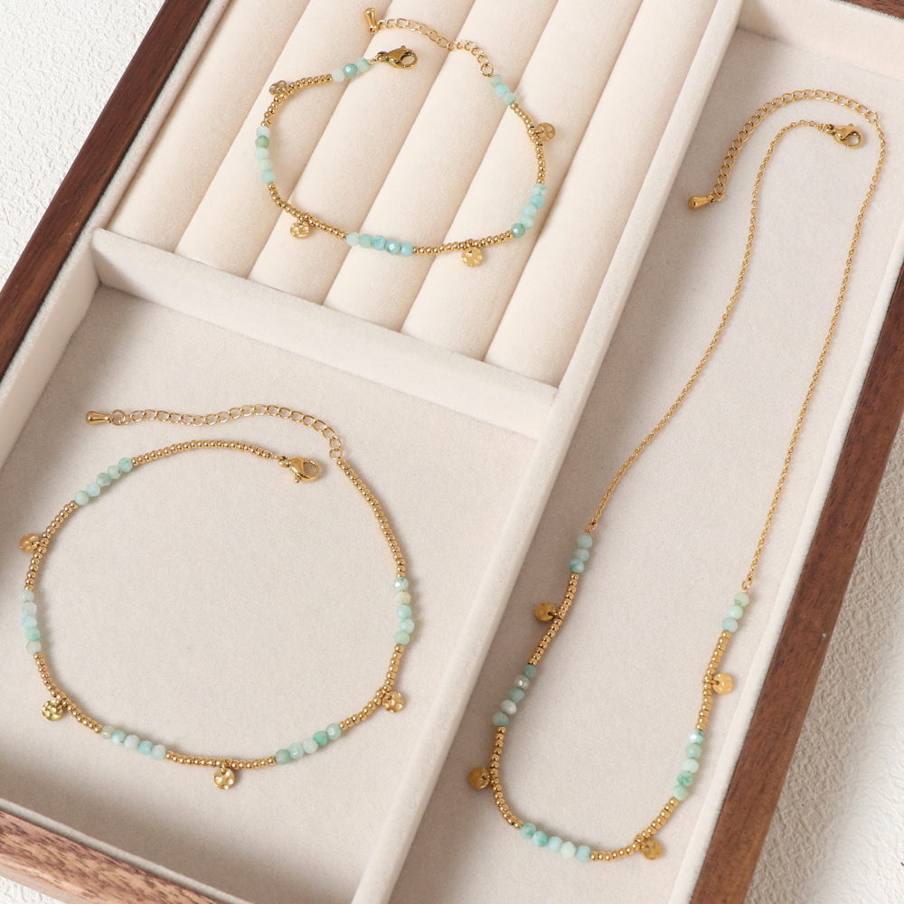 Dainty 18K Gold Plated Amazon Stone Bead Jewelry Set
