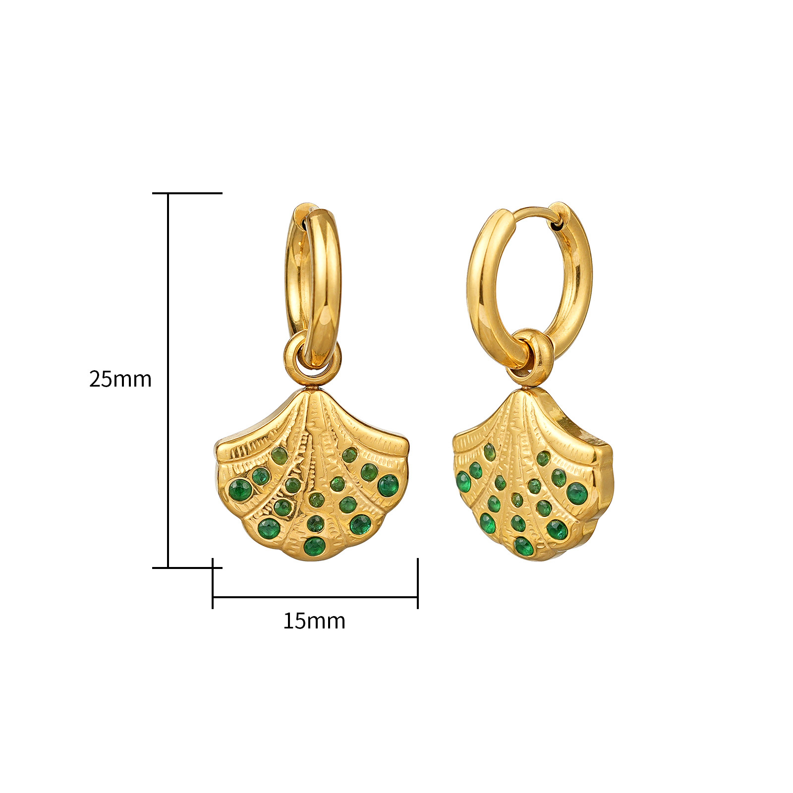 Delicate Gold Plated Cubic Zirconia Seashell Dangle Earrings