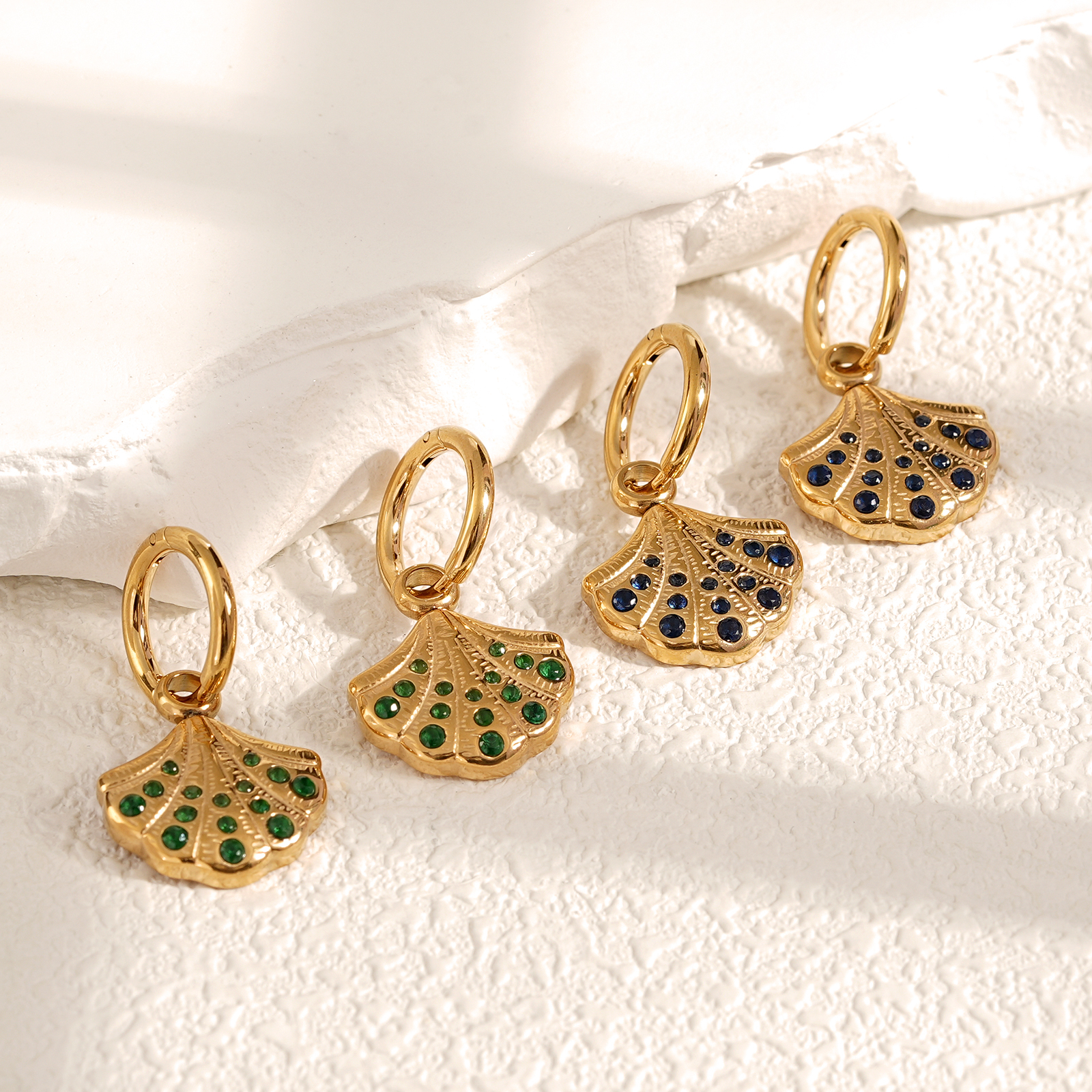 Delicate Gold Plated Cubic Zirconia Seashell Dangle Earrings