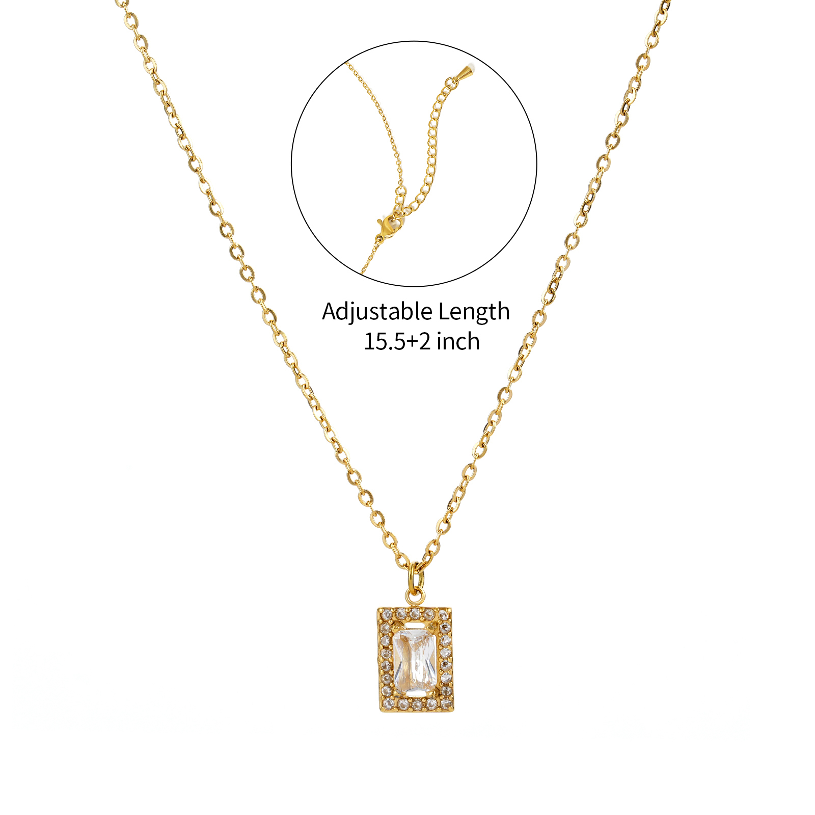 Stylish 18K Stainless Steel Cubic Zirconia Pendant Necklace