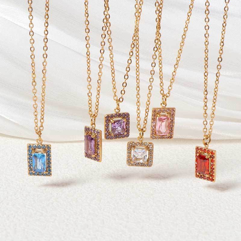 Stylish 18K Stainless Steel Cubic Zirconia Pendant Necklace
