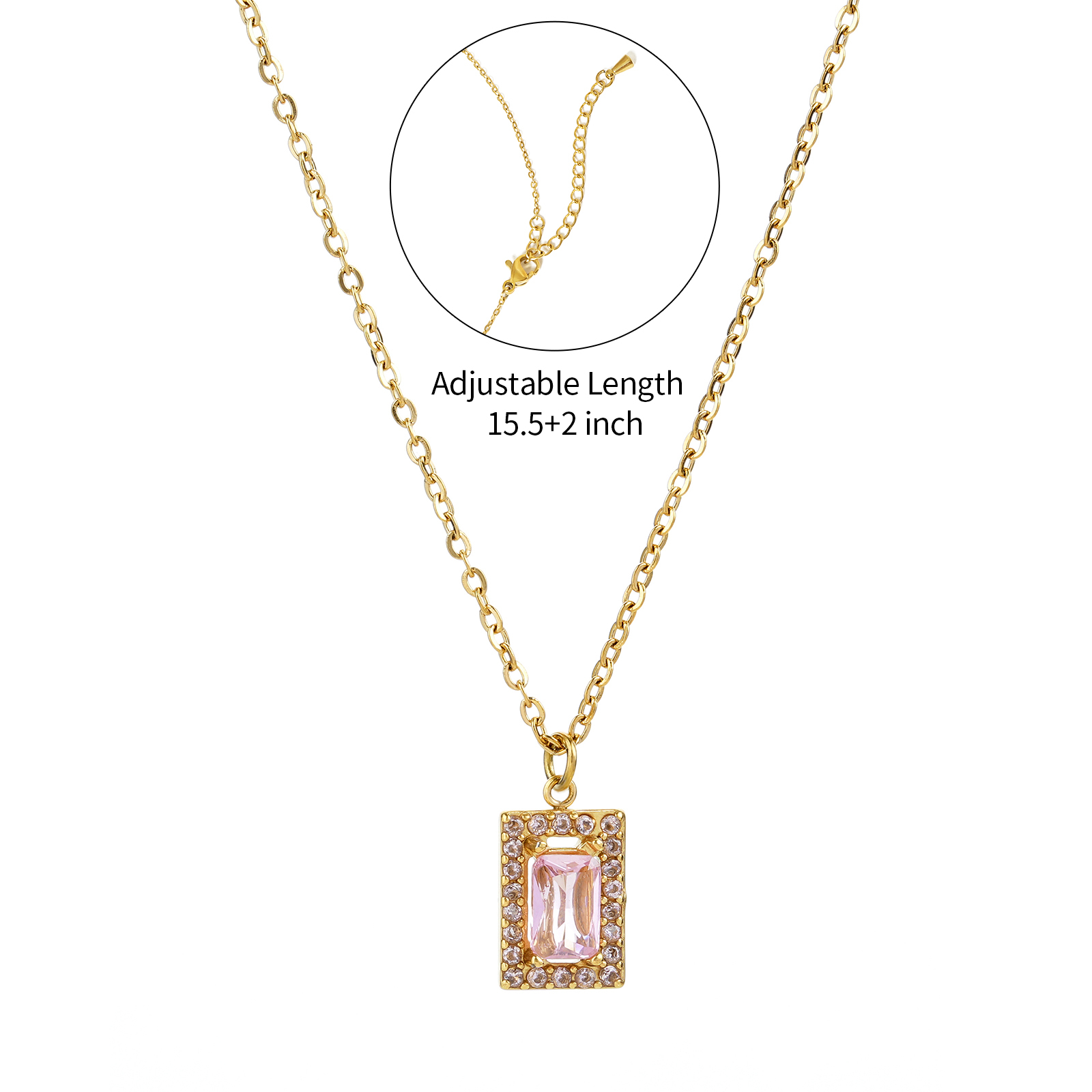 Stylish 18K Stainless Steel Cubic Zirconia Pendant Necklace