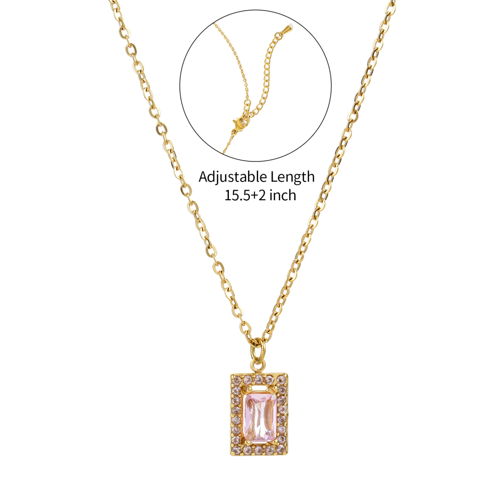 Stylish 18K Stainless Steel Cubic Zirconia Pendant Necklace