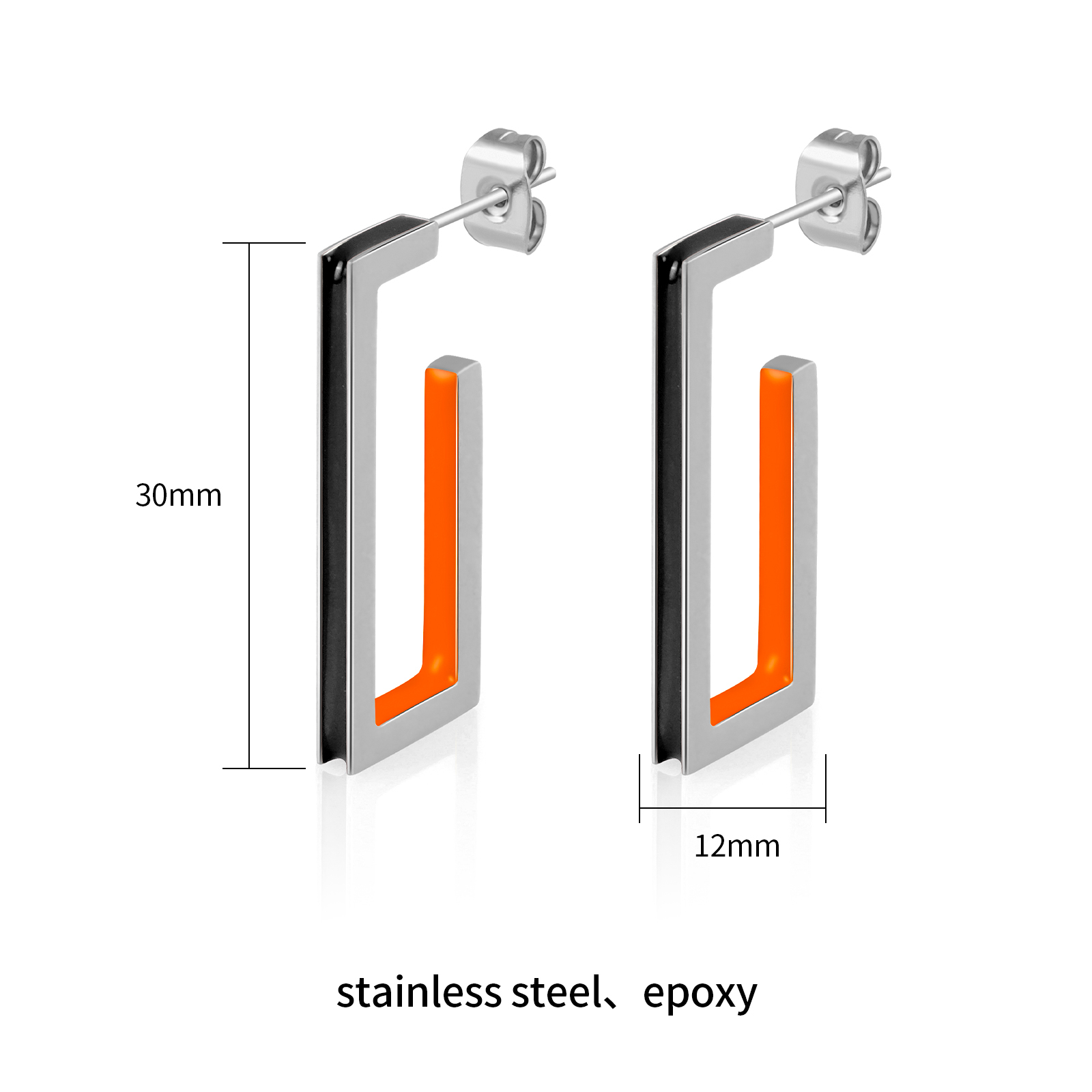 Minimalist Hollow Cuboid Stainless Steel Two Tone Enamel Stud Earrings