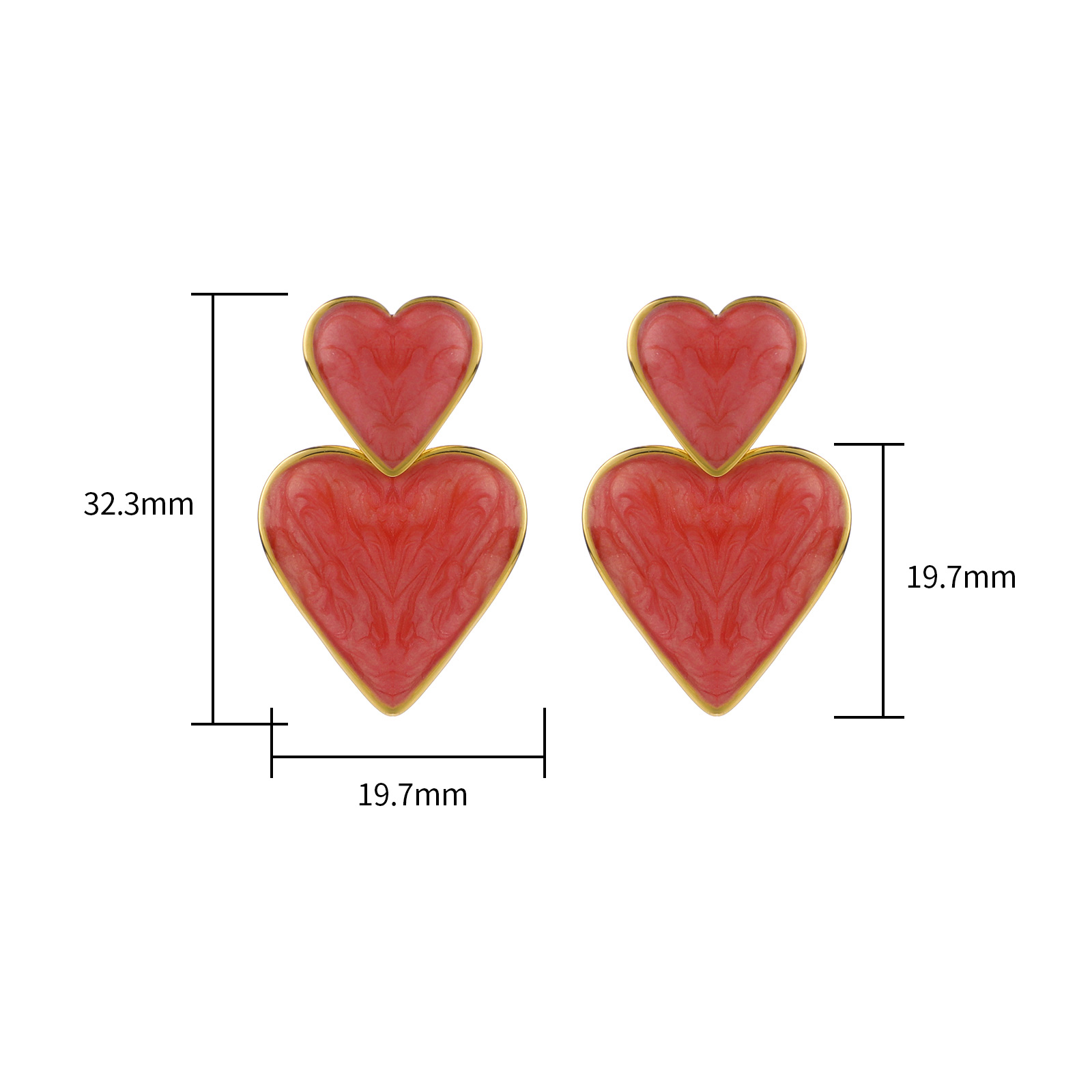 18K Gold Plated Stainless Steel Double Heart Enamel Stud Earrings