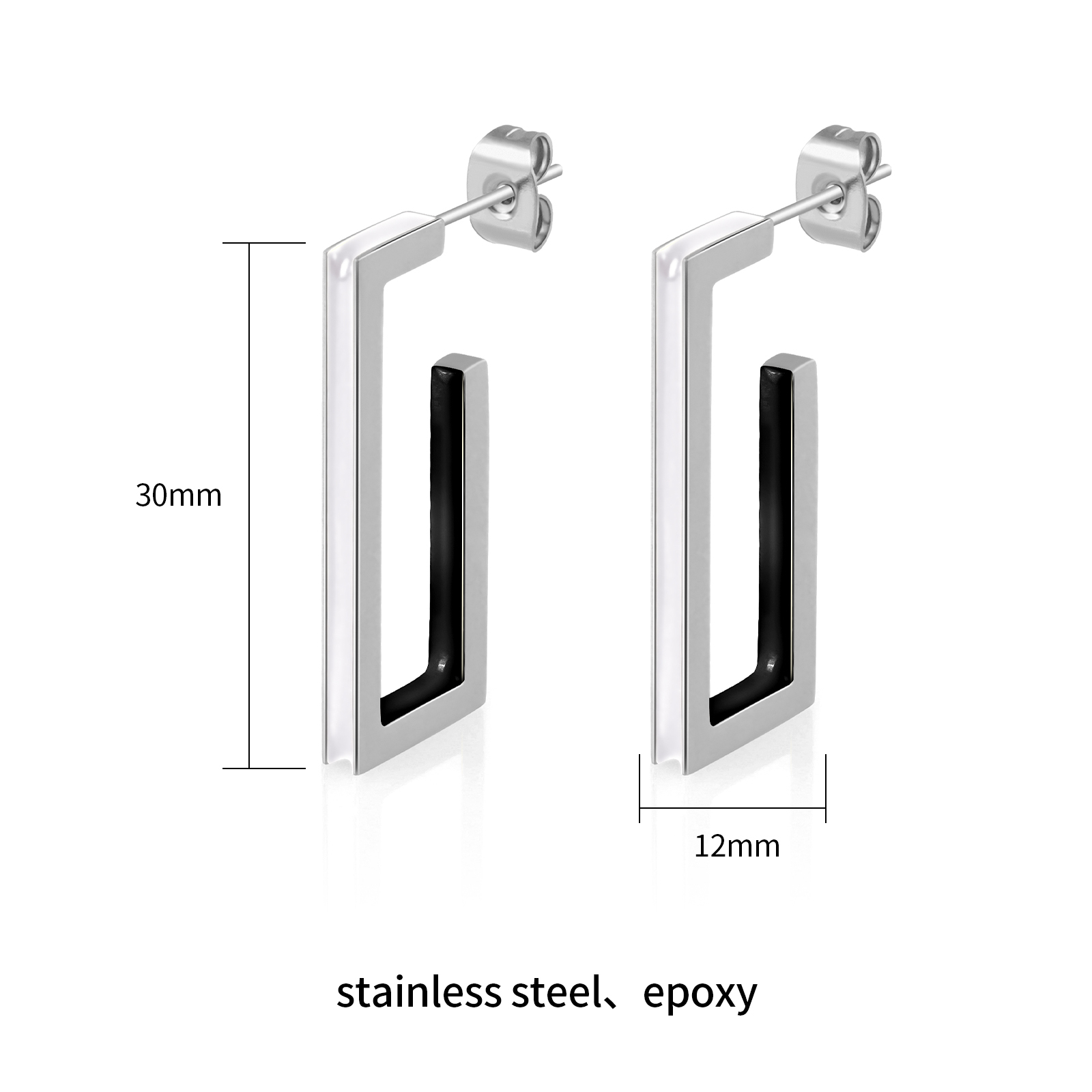 Minimalist Hollow Cuboid Stainless Steel Two Tone Enamel Stud Earrings