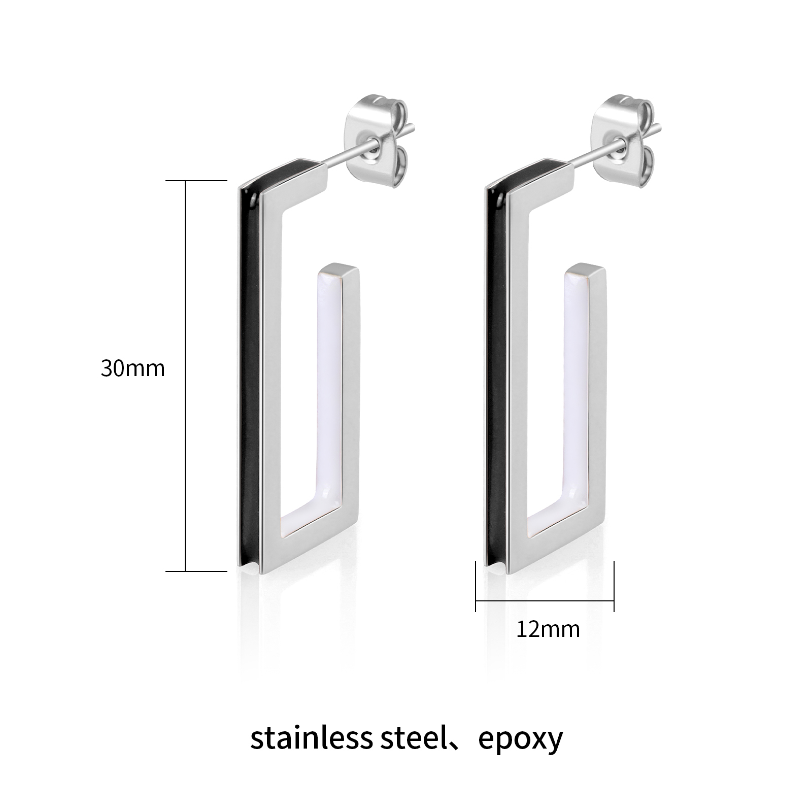 Minimalist Hollow Cuboid Stainless Steel Two Tone Enamel Stud Earrings