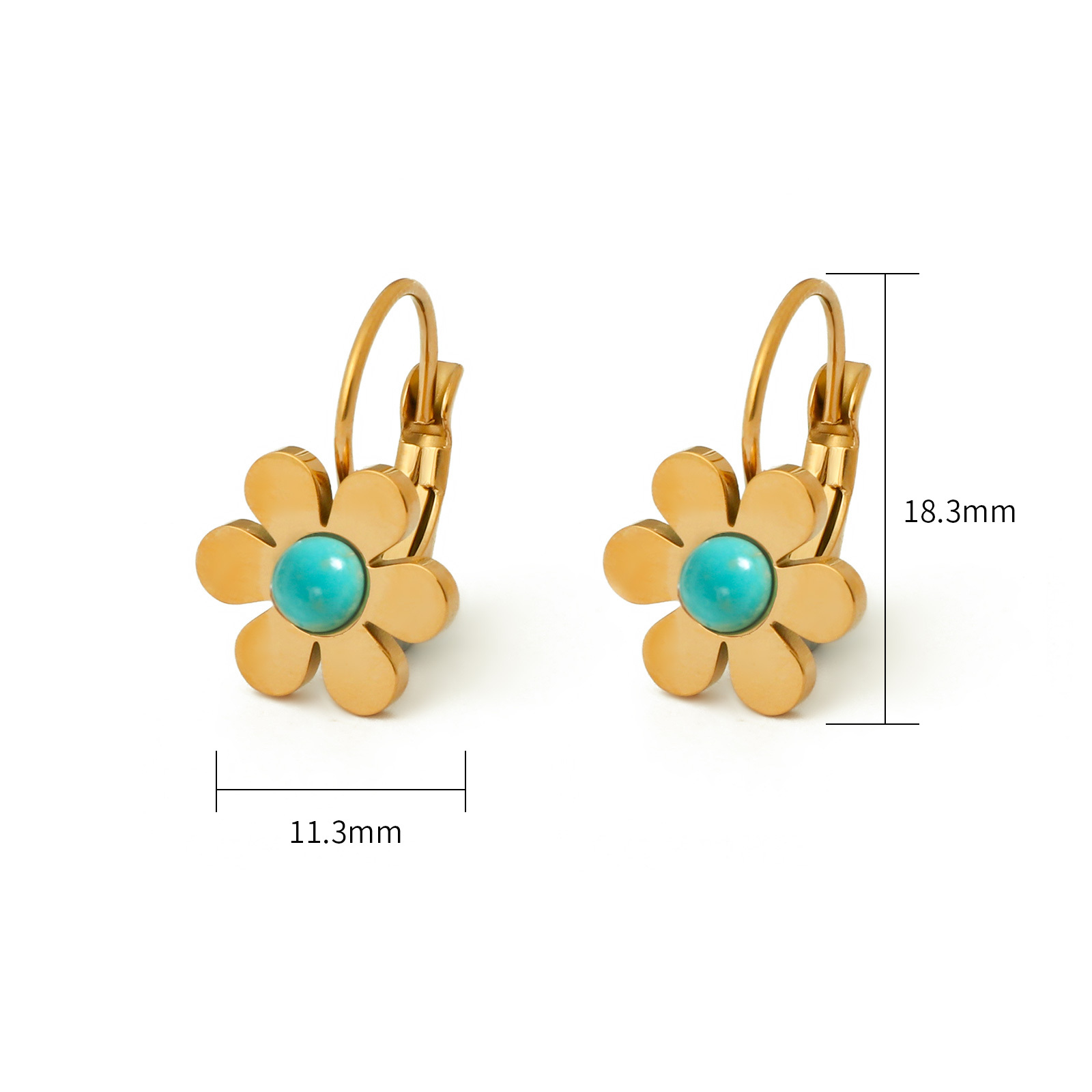 Delicate Gold Plated Natural Stone Floral Hoop Earrings