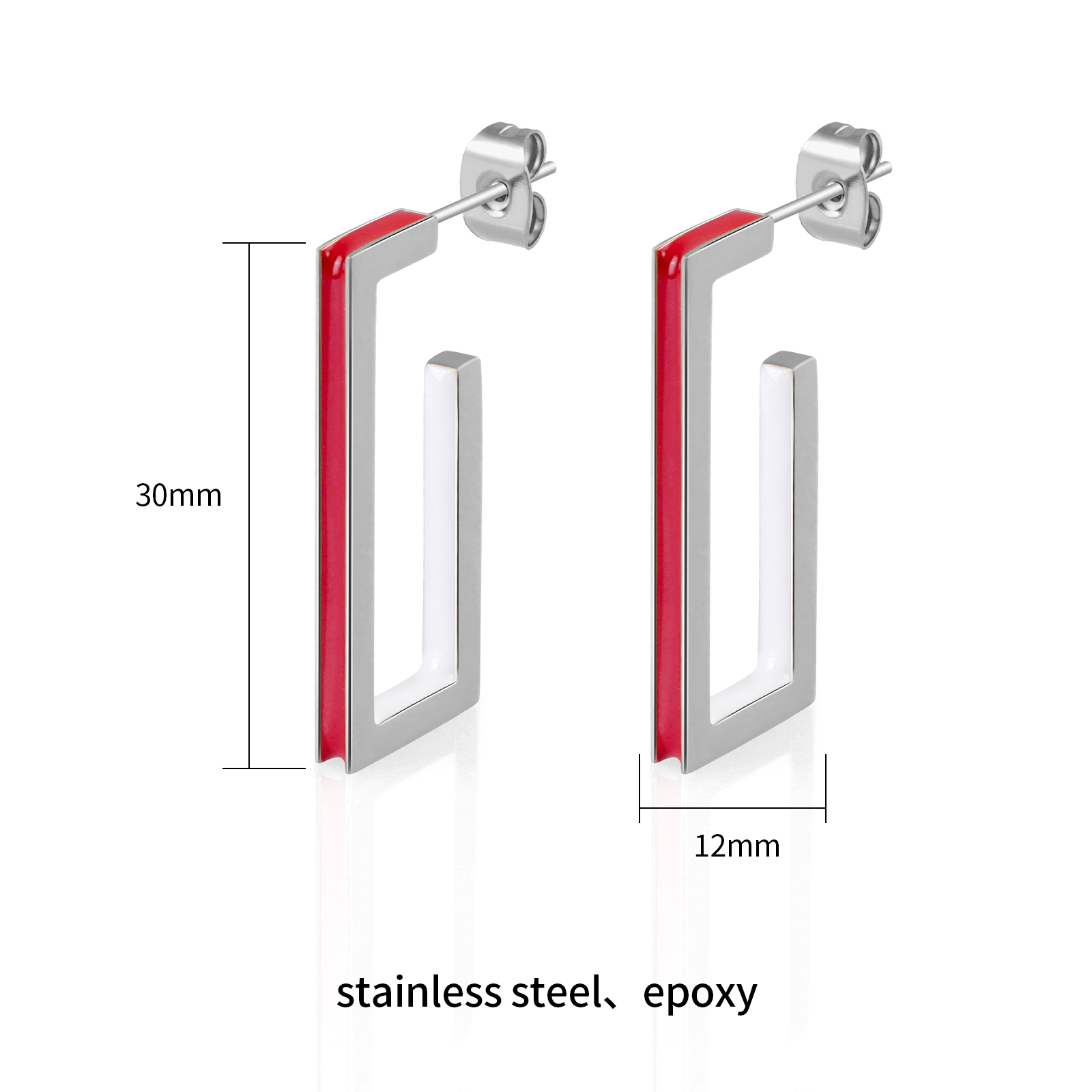 Minimalist Hollow Cuboid Stainless Steel Two Tone Enamel Stud Earrings