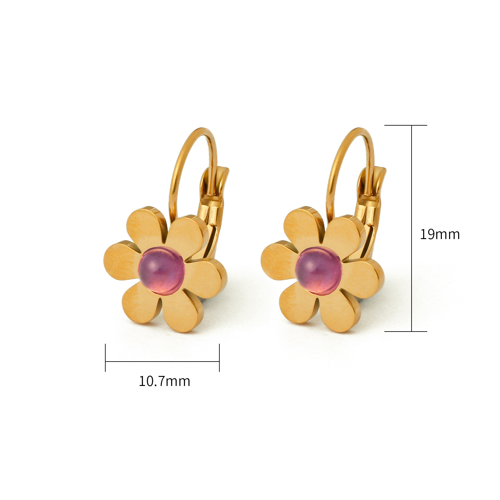 Delicate Gold Plated Natural Stone Floral Hoop Earrings